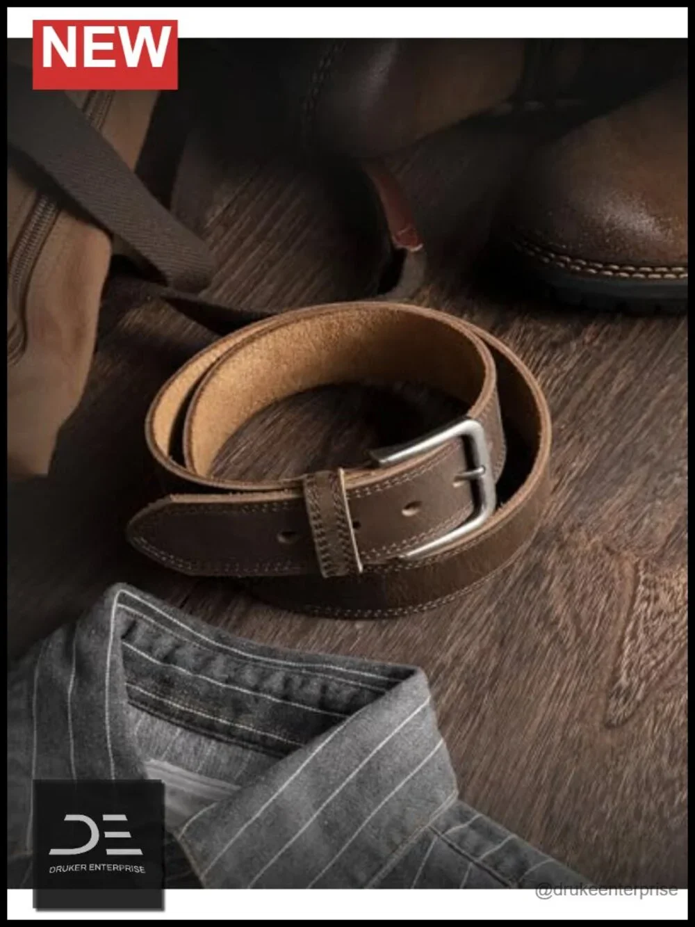 Men's Full-Grain Leather Belt - Casual Classic Belt for Jeans